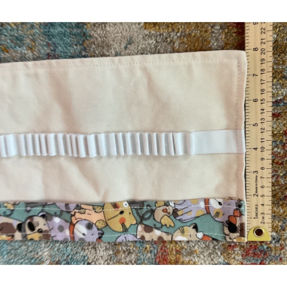 Cat Print Canvas Roll Up Pencil Case‎ Crochet Hook Organizer Teal 72 Slot Pouch - Picture 5 of 7